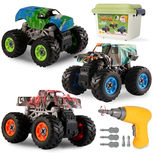 Trovogil Take Apart Monster Truck Toys for Kids 3 4 5 6 7 8 Year Old Boys, STEM Educational Building Toys with Electric Drill & Storage Box Gift Birthday Christmas for Boys Girls Kids Toddlers