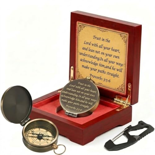 Trust in The Lord Engraved Brass Compass with Wooden Box - Proverbs 3:5-6 Bible Verse Gift | Christian Religious Baptism Gifts for Boys, Catholic Confirmation Keepsake, Graduation Gifts for Him 2026