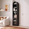 Trygoal 71" Tall Arched 6 Tier Narrow Bookcase with Display Cabinet, Black