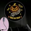 TSEZLOJH Portable Projector Lamp USB Powered Halloween Themed Projection Featuring Pumpkin Bat Skeleton Hand and Trick or Treat for Festive Atmosphere
