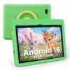TT.KIDS Tablet 10 inch Android 16 Tablet for Kids, 24GB RAM 128GB ROM 1TB Expand, Kids Learning Tablet with Parental Control, Shockproof Case, Eye Protection HD IPS Screen, 6000mAh WiFi 6, Green