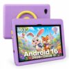 TT.KIDS Tablet 10 inch Android 16 Tablet for Kids, 24GB RAM 128GB ROM 1TB Expand, Kids Learning Tablet with Parental Control, Shockproof Case, Eye Protection HD IPS Screen, 6000mAh WiFi 6, Purple