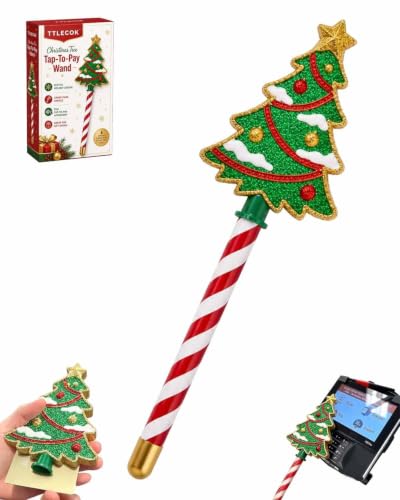 TTLECOK Christmas Tree Tap-to-Pay Wand 3D Printed Candy Cane Handle Contactless Card Holder Payment Stick Checkout Accessory Christmas Tree Handheld Accessory for Credit Debit Cards
