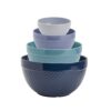TTU Tabletops Gallery Hobnail Style 4 Piece Blue Storm Stoneware Nesting Mixing Bowl Set for Baking and Cooking