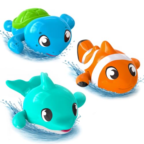 Tub Works® Swimmers™ Wind Up Baby Bath Toys, Marine™ 3 Pack | Swimming Toddler Bath Toys for Interactive Play | Easy-to-Use | Ideal Bathtub Toys for Kids, Toddler Pool Toys & Water Table Toys