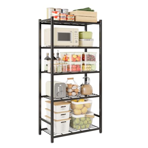 Tujurich Storage Shelves, Sturdy 5-Tier Metal Storage Shelving Unit - High Weight Capacity & Adjustable Feet for Garage, Kitchen and Closet Organization, 24" x 11.8" x 61.3", Black