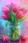 Tulips in a Glass Bottle Jigsaw Puzzle for Adults, Elegant Still Life Floral Puzzle for Modern Home Wall Art Decor