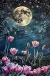 Tulips in The Moonlight Jigsaw Puzzle for Adults, Elegant Floral Puzzle for Home Bedroom Wall Decoration and Thoughtful Gifts