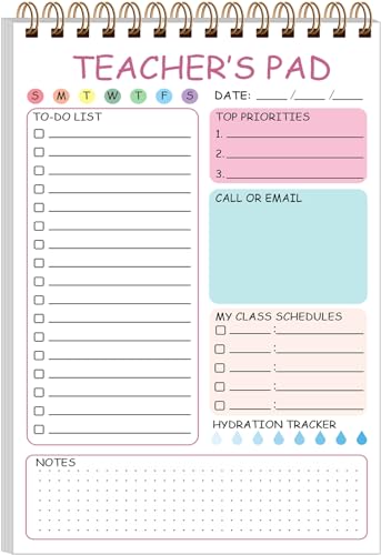 Tuun Fuplan Teacher Notepad - Teacher To Do List Notepad, Spiral Checklist Notebook Organizer for Teachers Notes Task Appointment, Teacher Appreciation Gifts, 5.8'' x 8.3'', Pink
