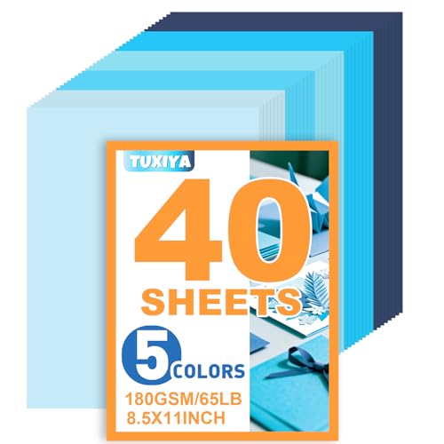 TUXIYA 40 Sheets 8.5" X 11" Colored Cardstock, 5 Assorted Blue Card Stock