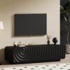 TV Stand 58 Inch, Spiral Wave Design with Storage Cabinet, Black
