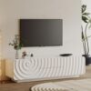 TV Stand 58 Inch, Spiral Wave Design with Storage Cabinet, White