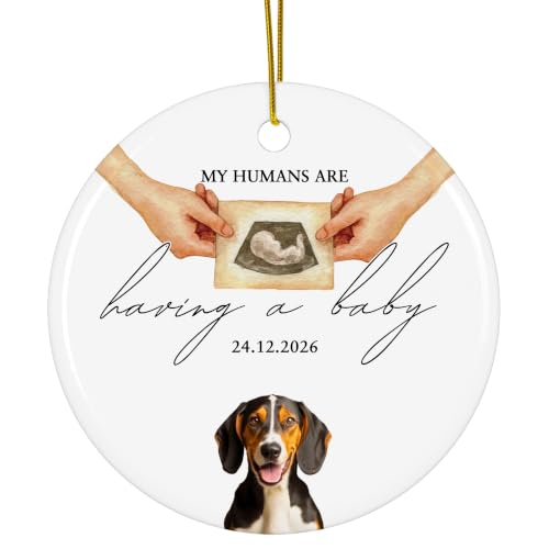 Tvvinkle Treeing Walker Coonhound Dog Personalized Custom Date Ceramic Ornament, My Humans are Having A Baby Ultrasound Sonogram Pregnancy Announcement, Expecting Parents Keepsake Gift