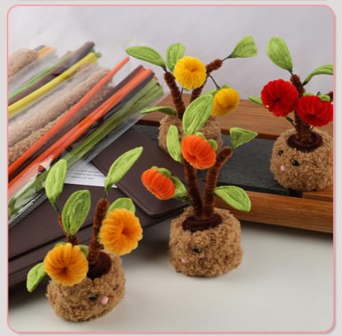 TWIDDLELAB 3 Pcs Pipe Cleaners Chenille Stems DIY Flowerpot Doll Craft Kit, Handmade Fuzzy Flowerpot Making Supplies, Step-by-Step Tutorials for Adult Beginner Handcraft Decor Gifts