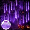TWINGLEHOME Purple Meteor Shower Lights Outdoor, 12" 240 LED Icicle String Lights, Waterproof Plug-in Falling Rain Lights for Halloween Xmas Tree Yard Decor