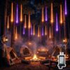 TWINGLEHOME Purple & Orange Meteor Shower Lights Outdoor, 12" 240 LED Icicle String Lights, Waterproof Plug-in Falling Rain Lights for Halloween Xmas Tree Yard Decor