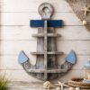 TYZUIAW Wooden Anchor Wall Shelf, 3-Tier Nautical Floating Shelves Decor