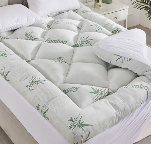 Ubauba 3 inch Memory Foam Mattress Topper King Size - Viscose Made from Bamboo Cooling Air Layer for Hot Sleepers,Thick Pillow Top Mattress Pad for Back Pain Relief 8-21 Inch Deep Pocket