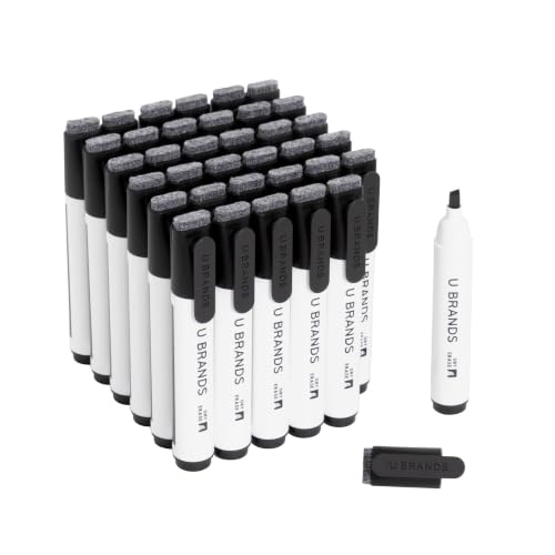 U Brands Dry Erase Markers Chisel Tip Set, 36 Pack, Black, Whiteboard Pens with Chisel Point and Built In Eraser Caps, Low Odor Ink, Dry Erase Markers For Classroom, Office, Or Home