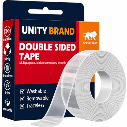 UB Unity Brand Multipurpose Double Sided Tape Heavy Duty - Adhesive Silicone Tape, Heat Resistant, Multi-Functional, Removable, Washable, Reusable Anti-Slip Gel Nano Grip Tape- 3 Meter