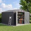 UDPATIO 10X10 FT Outdoor Storage Shed, Metal Shed for Garden&Patio,Grey
