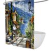 UERWOWELL Mediterranean Coastal Town Shower Curtain W72xL72 inch