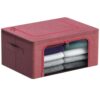UEYRHBCZ Foldable Storage Bin With Metal Frame & Clear Window, Stackable Organizer With Zipper Openings & Handles For Clothing, Linens & Toys, Pink