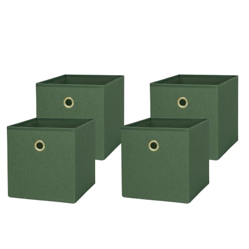 UEYRHBCZ Set Of 4 Collapsible Cube Fabric Storage Bins, 10.5" X 10.5" X 10.75" Square Organizer Baskets With Metal Handles, Durable Polyester For Closet, Shelf & Dorm, Green Boucle