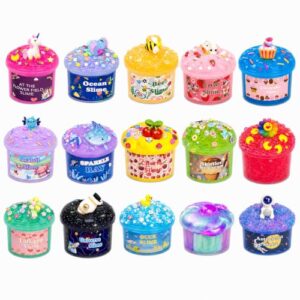 UIVIEHIR 15 Pack Assorted Slime Kit for Kids, DIY Butter, Clear & Cloud Slime Variety Pack with Cute Charms, Colorful Mix Textures, Party Favors, Birthday Gifts, Sensory Toy for Boys & Girls Ages 6+