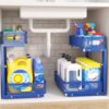 Under Sink Organizer, 2-Tier Pull-Out Cabinet Storage Shelf, Dark Blue