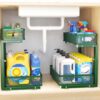 Under Sink Organizer, 2-Tier Pull-Out Cabinet Storage Shelf, Dark Green