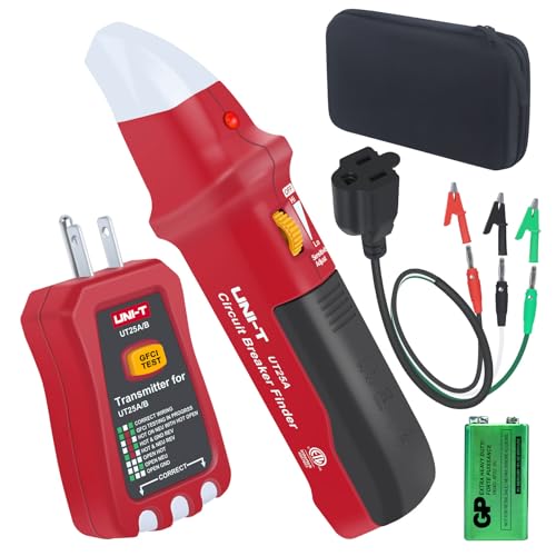 UNI-T AC Circuit Breaker Tracer Finder Tool Kit GFCI Outlet Tester | UT25A Electrical Integrated Tester 90-120V Adjustable Sensitivity Beep Indicattion Alligator Banana Clip Adaptor