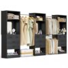 Unikito Closet System with 12 Drawers and 3 Built-in Mirrors, 8.5-16.1ft Large Wood Closet Organizer System, Walk-in Closet Wardrobe with 3 Expandable Hanging Rods, Modular Garment Rack, Black