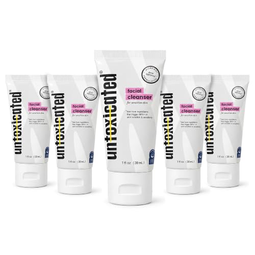 Untoxicated Mini Face Wash Travel Size - Gentle Hydrating Facial Cleanser for Sensitive Skin, Fragrance-Free, Non-Foaming, Soap-Free, Ceramides + Hyaluronic Acid + Glycerin, 5 Pack