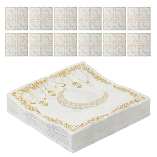 Uonlytech Moon Printed Elegant White 100pcs Disposable Paper Napkins Paper Serviettes with Good Absorption and Optimal Grip for Party and Christmas Event for Gatherings and Convenient