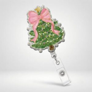 Uparea Christmas Tree Retractable Badge Reel with Sparkly Bow