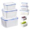 Upgrade 3-piece set Upgrade Fruit Storage Containers for Fridge with Removable Drain Colanders, Airtight Stackable Food Organizer Bins, Food Grade Keeper (blue)