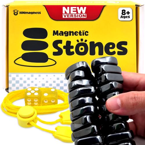 Upgraded Multi-Level Magnetic Chess Set with Large (Full-Size) Stones & String - Complete Kit with 20 Extra Large Stones (1.45 inches by 1.35 inches), Adjustable Rope, 2 Dice & Travel Pouch | 1 Pack