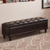 Upholstered Faux Leather Footstool for Living Room, Entryway and Hallway - Stylish Long Bean Bag Chair in Comfortable Faux Leather