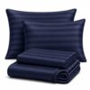 URBANHUT 100% Cotton Damask/Stripe Full Size, 600 Thread Count - 4Pc Sheet Set Bed Sheet for Full Size Bed, Sateen Weave Stripe Sheets, 16'' Elasticized Deep Pocket - Navy Blue