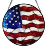 USA 250th Anniversary Stained Acrylic Jigsaw Puzzle Suncatcher Patriotic Window Hanging Decor 250 Anniversary USA Merchandise Fourth of July Decorations for Home Porch Classic Wavy American Flag