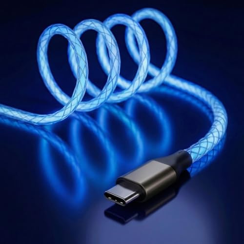 USB C to USB C Cable, 60W LED Light up Type C Fast Charging Cable for iPhone 15/15Pro/ 15Plus/15ProMax MacBook Pro 2020, iPad Pro 2020, iPad Air4, Samsung S23+/S23 Ultra (Blue, 3 FT)