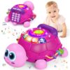 Ussybaby Musical Turtle Baby Toys 6 to 12 Month,Infant Light-up Musical Tummy Time Toy with Phone,Baby Crawling Toys for 7 8 9 12 Months Old,Easter Birthday Girl Gift for 3 4 5 Month+(Pink)