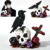 USVillGO Gothic Skull with 2IN1 Raven & Bat Flowers Building Set, R.I.P Skeleton Crosses Roses Bouquet Botanical CollectionHome Table Decor, Ideal Halloween Day Gift for Adult, Teen 14+(700PCS)