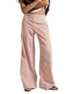 utcoco Women's Boyfriend Mid Rise Wide Leg Jeans Patch Pocket Denim Pants (Medium, Pink)