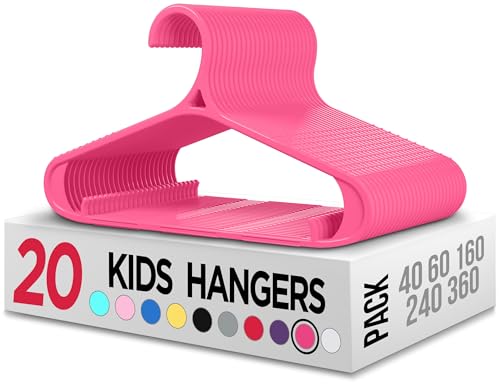 Utopia Home Kids Hangers 20 Pack - 11 Inch Plastic Baby Hangers for Closet - Childrens Hanger for Clothes & Infant Hanger for Closet - Non-Slip Shoulder Grooves, Strap Hooks & Pants Bar (Pink)