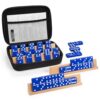 uvcany Dominoes Set for Adults with 4 Wooden Racks/Trays, Double Six Travel Portable Case 6 Tiles Holders, 28 Dominos Family Board Games - Blue