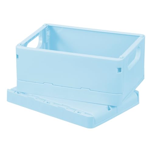 uxcell 2Pcs Small Plastic Storage Baskets, 6.5 x 4.8 x 2.9 Stackable Foldable Storage Bins with Handles Collapsible Crates for Home Office Shelves Closet Books Organizing, Light Blue