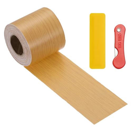 uxcell Wood Grain Repair Tape, 2 Inch x 33 ft Self Adhesive Grain Repair Patch with Scraper, Waterproof Wooden Vinyl Wrap for Furniture Floor Cabinet Door Scratch Repair, Fancy Oak