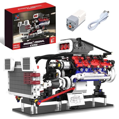 V8 Engine Building Block Kit Toy for Boys Age 8-12 and Adults - with Electric Motor that Runs; Compatible with Lego Technic Bricks; 1151 Pieces; Birthday Gift for Kids and Teenagers
